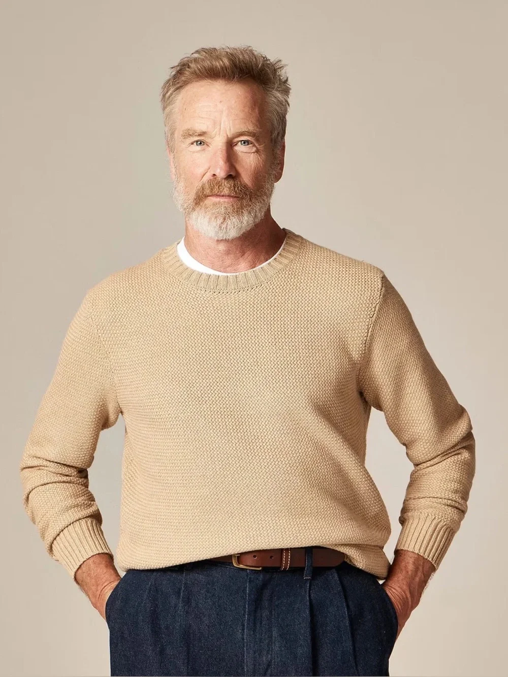 J. Crew Men’s Medium Tan Basket Stitch Cotton Crewneck Sweater NEW